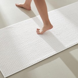 Bathroom Runner Rug, Long Bath Mat Washable Thin Quick Dry Low Pile Bathroom Runner Rugs 24 x 60 Non Slip, White 24"x60"