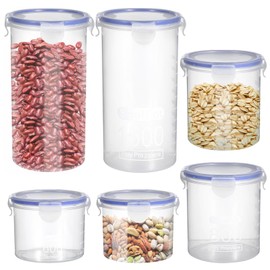OMISTAR 6PCS Plastic Food Storage Jars with Airtight Lids, 50oz 27oz 20oz Round Airtight Plastic Canisters, Meal Prep Food Storage Container Set, BPA Free PP Pantry Organizers