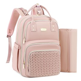 AIJIEKE Diaper Bag Backpack - Large Multi functional, Boys, Girls & Baby Travel Essentials Tote with Changing Pad, Insulated Pockets, Stroller Straps, Waterproof - Baby Backpack for Mom & Maternity (Pink)