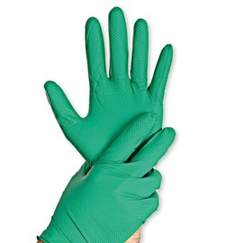 FRANZ MENSCH Hygostar Power Grip Nitrile Gloves, Powder-Free, Green, 7/S, L: 24 cm, Cardboard, Disposable Gloves, Mechanic, Latex-Free, Fish Scale Structure, Pack of 500