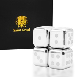 SaintGraal Ice Cube, Non-Melting, Ice Cube, Stainless Steel, Father's Day, Mother's Day, Gift, Birthday Gift, For Men, Anniversary, Gift, Alcohol, Funny, Dice Cube (4 Pieces)
