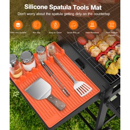 Silicone Griddle Tools Mat for Blackstone- Large Silicone Spatula Mat with Drip Pad - Griddle Mat Barbeque Grill Accessories - Side Shelf Mat Grill Pad for Outdoor Grill Kitchen Countertop (Orange)
