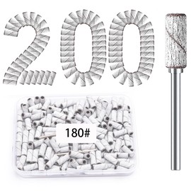 ASWEINA 200 Pcs Small Sanding Bands Nail Drill Bits, 180 Grit Fine with 2pcs 3.1mm (3/32") Mandrel Bits - For Acrylic Gel Nails Removing, Shaping, Polishing - Salon & Home Use, Zebra