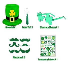 LENOAPHYS St Patricks Day Accessories for Women St Pattys Accessories Decorations Party Favor Packs Bulk Hat Green Beard Tie Glasses Tattoo Stickers
