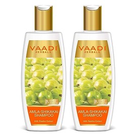 Vaadi Herbals Champú Herbal Totalmente Natural, Apto Para Todo Tipo De Cabello, Paquete De 2 X 340 Ml (Champú De Amla)                                
