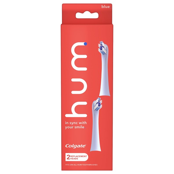 Colgate hum Replacement Heads, hum Toothbrush Heads with Floss Tip Bristles for Smart Toothbrush, Blue, 2 Pack
