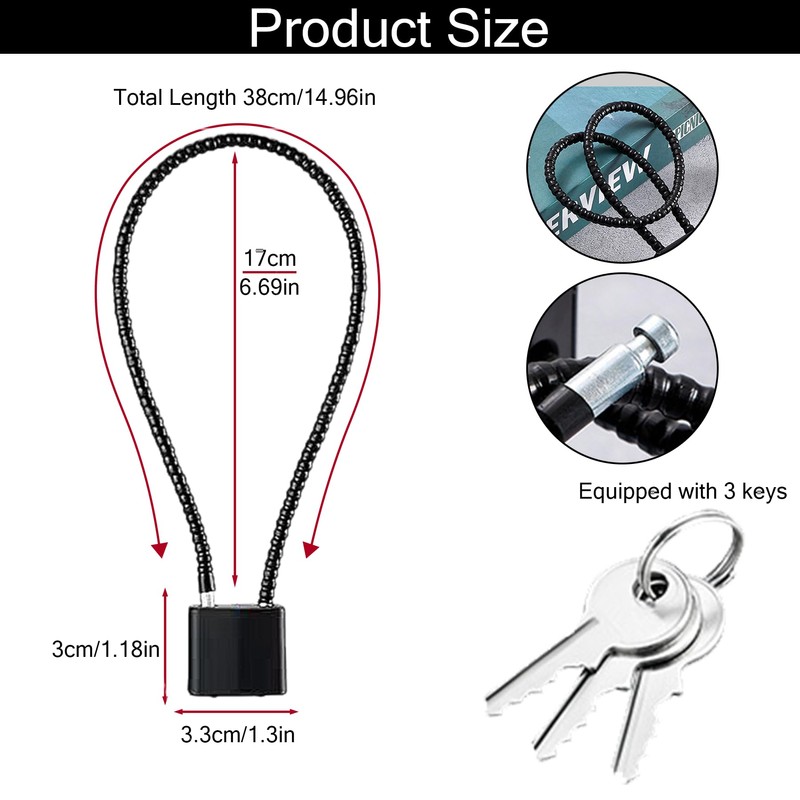 4 Pack Long Cable Padlock with Keys Alike,(1.3''/33mm) Wide Lock