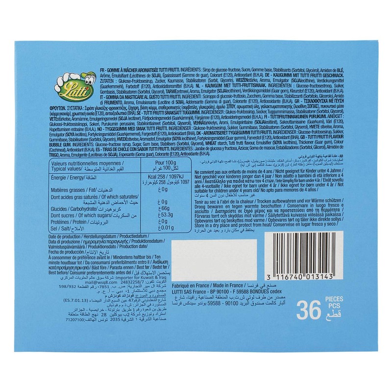 Lutti Tubble Gum Tutti Frutti Gum 36 Pieces