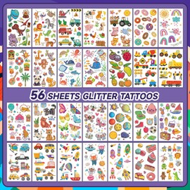 Acevegue 56 Sheets of Children's Tattoos, 560+ Skin-Friendly Children's Tattoos, Temporary Waterproof Tattoos, Girls Boys, Fake Tattoos, Gifts, Birthday Decoration, Party Decoration