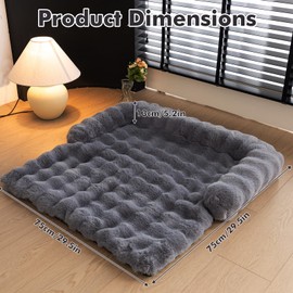 LiveGo Fuzzy Calming Dog Sofa Bed Mat, Washable Plush Couch Cover for Dog, Furniture Protector Pet Sofa Mat for Dogs and Cats, Fluffy Dog Couch Bed with Anti-Slip Bottom (Gray, 29.5"*29.5")