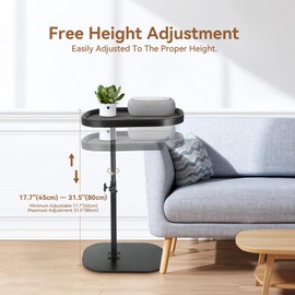 GENDLTHIJ C Shaped End Table for Couch, C Table End Tables with Adjustable Height, 360° Swivel Laptop Desk for Living Room,Bedroom,Study and Small Spaces (Black)