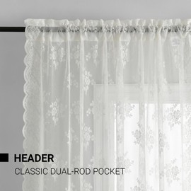 Kotile Lace Curtains 45 Inch Length - Short Lace Curtains for Kitchen Window, Vintage Sheer Cafe Curtain 2 Panels, Rod Pocket Rustic Floral Short Drapes, 52 x 45 Inch, 2 Panels, Ivory