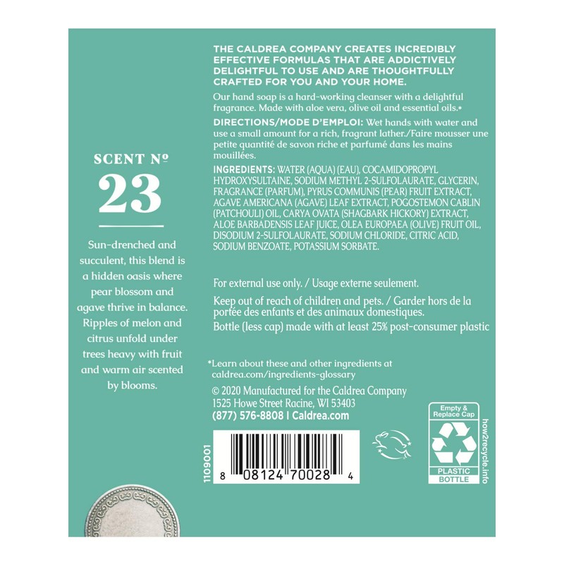 Caldrea Hand Soap Refill, Aloe Vera Gel, Olive Oil And