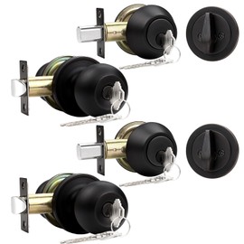 Probrico 2 Sets-Entry Door Knob Lockset and Single Cylinder Deadbolt Combination Set, Keyed Alike Front Handlesets in Oil Rubbed Bronze, Combo Pack Door Knobs Exterior,Contractor Pack