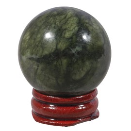Lovionus89 Healing Crystal Ball Divination Sphere, 40mm Sculpture Home Decoration Fengshui Balls with Wood Stand, Green Jade