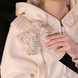 Zigihos 2 PCS Seat Belt Cover Pad, Bow Seatbelt Covers for Women, Soft Seat Belt Cover, Seatbelt Cushion, Car Seat Strap Pads (Khaki)