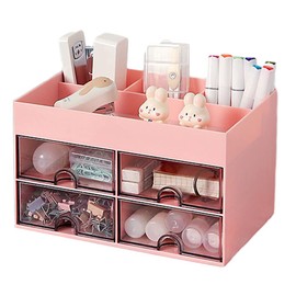 Schreibtisch-Organizer, niedliche Make-up-Aufbewahrungsbox mit 4 Schubladen und 4 Fächern, Schreibtisch-Organizer, Stifthalter für Zuhause, Büro und Schule (Rosa)