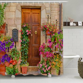 Simpomsy Garden Shower Curtain, Outdoor Shower Curtain Garden Decoration Flower Countryside Scenery Waterproof Bathroom Curtain with 12 Hooks 180x180cm