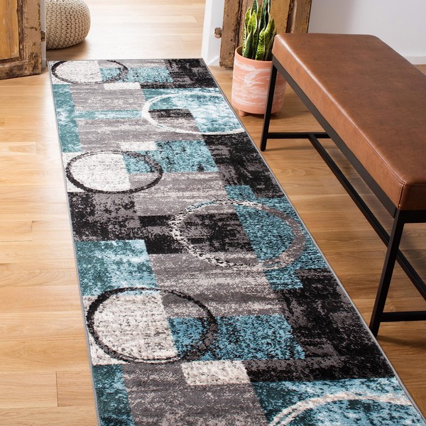 Rugshop Contemporary Abstract Circle Design Soft Runner Rug 2' x 7'2" Gray