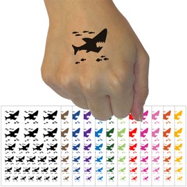 Shark and School of Fish Temporary Tattoo Water Resistant Fake Body Art Set Collection - Light Pink (One Sheet)
