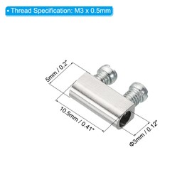 TOP-VIGOR 25Pcs Steel Wire Rope Cable Clamp, M3 Double Hole Wire Rope Clips 3.0mm Line Hole with End Screw Stopper Silver Tone