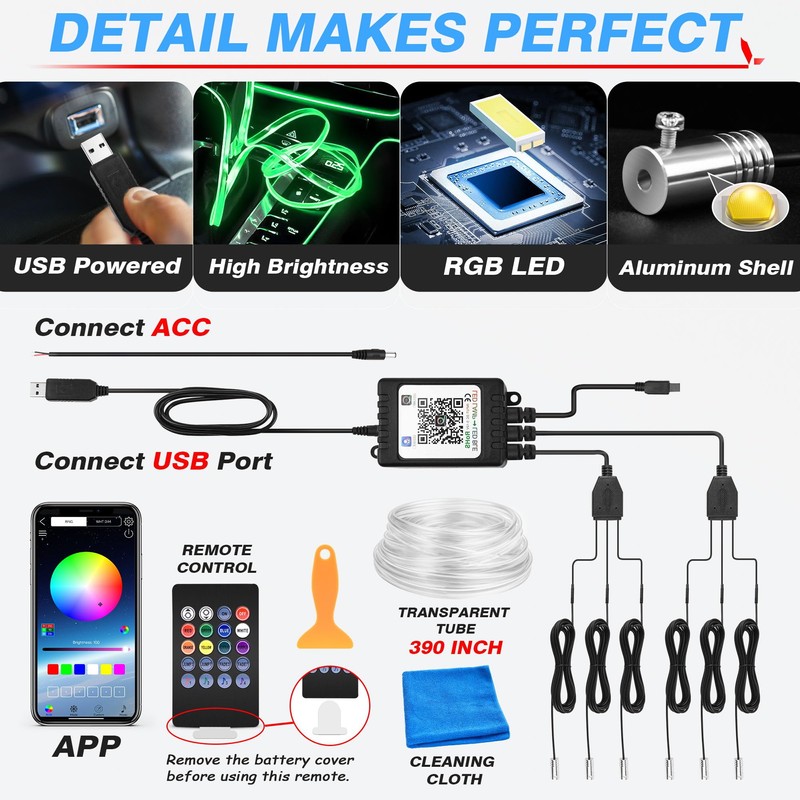 MICTUNING Car LED Interior Strip Light, 6 in 1 RGB