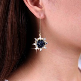 Atentuyi Boho Wedding Rhinestone Drop Earrings CZ Sun Flowers Earrings Blue Black Crystal Hoop Earrings Gold Huggie Earrings Statement Earrings Jewellery for Women and Girls