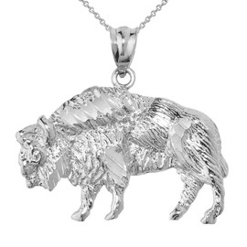 Exquisite Sterling Silver Sparkle-Cut Bison Pendant Necklace, 20"