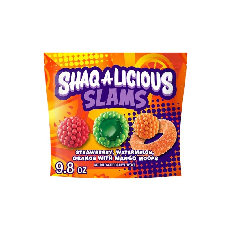 SHAQ-A-LICIOUS SLAMS Assorted Fruit Flavored Chewy, Candy Bag, 9.8 oz