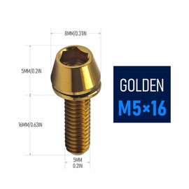 6 Pcs Titanium Stem Bolt Kit, Allen Hex M5x16mm 18mm 20mm Tapered Head Screws with Washer for Bicycle Stem Parts (Gold, M5x16mm)