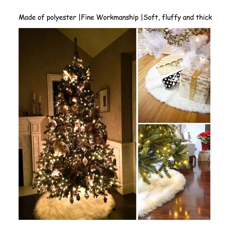 35.4in Christmas Tree Skirt White Fine Workmanship Soft Thick Fluffy