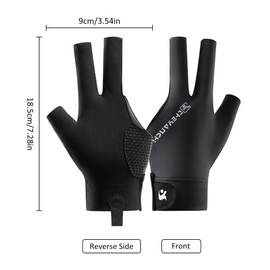Tokaneit Three Finger Billiard Gloves, Breathable Pool Gloves, Snooker Gloves, Non-Slip Pool Gloves, Open Three Finger Pool Gloves, Left-Handed Pool Gloves, Black