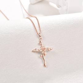 Sterling Silver Rose Cross Necklace for Womens Rose Gold Crucifix Pendant Necklace Faith Christian Confirmation Religious Jewelry