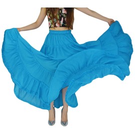 YSJERA Women's Cotton 5 Tiered A Line Pleated Maxi Skirt Long Boho Gypsy Dance Skirts (One Size,Sky Blue)