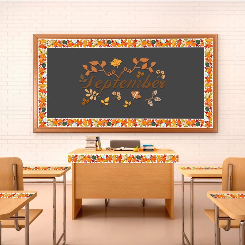 Lucleag 65.6 Ft Fall Pumpkin Bulletin Board Border, Self-Adhesive Pumpkins
