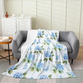 Erosebridal - Manta de hortensia azul de 50 x 60 pulgadas, manta de mariposa azul para niñas y adolescentes, manta de forro polar romántica, decoración de primavera y verano, decoración de la