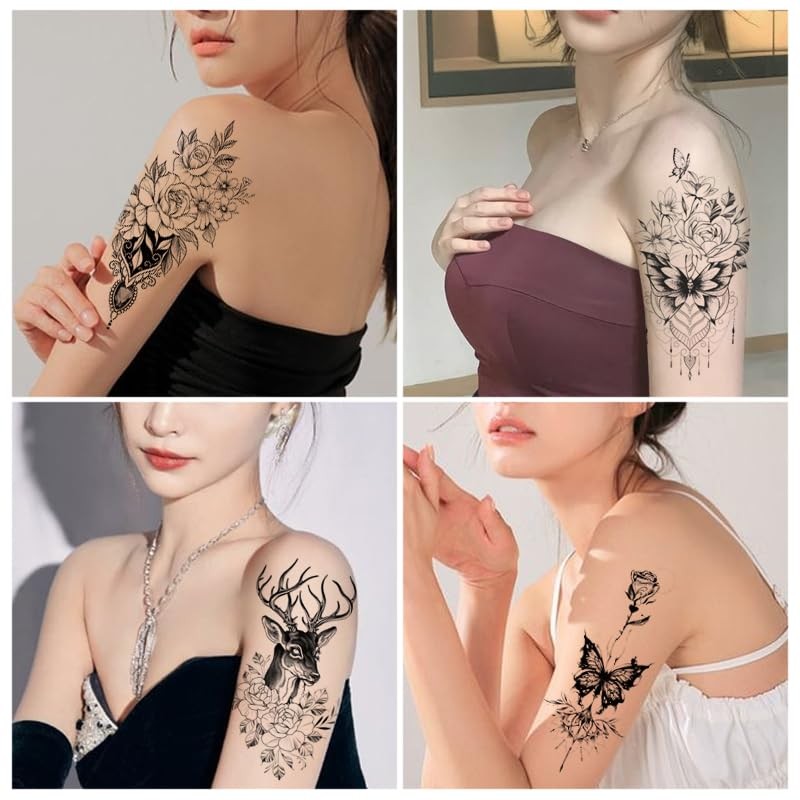 6 Sheets Temporary Butterfly Tattoo Moon Tattoo Lotus Flowers Tattoos