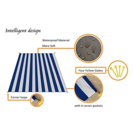 HZJOYUE Outdoor Picnic Blanket 71" x 55" -Compact, Lightweight, Pocket Blanket Best Mat for the Beach, Hiking, Travel, Camping, Festivals with Carabiner,Pockets, Loops, Stakes