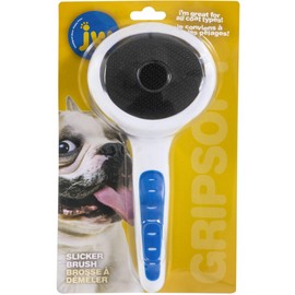 JW Pet Gripsoft Slicker Brush with Non-Slip Rubber Grip (Stainless Steel Tines), Dog Grooming Brush, Assorted Colors, Large, 10"