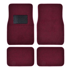BDK Premium 4PC Set of Carpet Car Floor Mats with Vinyl Safety Heel Pad for Car, Truck, SUV, Coupe Sedan, Burgundy Red (MT-100-BD)