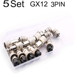 VISSQH 5 Pairs GX12 3-Pin Aviation Plug, 12 mm Male/Female Circular Connector, GX12 Aviation Connector Plug, Panel Metal Mounting Aviation Plug (Docking Type)