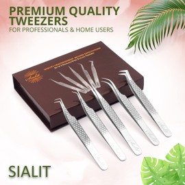 SIALIT Lash Tweezers for Classic & Volume Lashes, Pack of 5, Silver