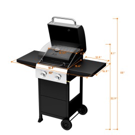 Bonnlo 2 Burners Gas Grill with Side Shelf, 24,000 BTU Grills for Outdoor Use