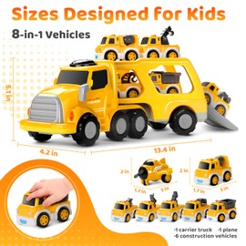 SplashNSpray 8 in 1 Toy Cars for Kids, Fire Truck Toys for 3 4 5 6 Years Old Boys Girls Toddlers, Pull Back Cars Set with Music & Light, Christmas Birthday Presents, (Yellow)