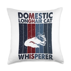 Retro Domestic Longhair Cat Gift for Men & Women Mom Dad Whisperer-Vintage Domestic Longhair Cat Throw Pillow, 18x18, Multicolor