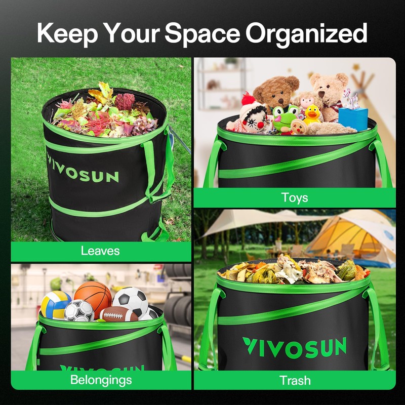 VIVOSUN 47-Gallon Collapsible Trash Can, Reusable Pop-Up Garden Bag with