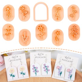 Puocaon Floral Clay Earring Cutters - 9 Shapes Clay Cutters for Polymer Clay Jewelry Making, Bouquet Polymer Clay Cutters for Earrings, Clay Stamps Arch Clay Cutters Earrings Making Set