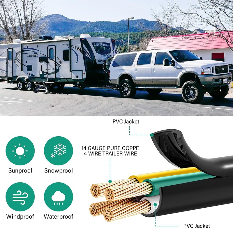 100 FT 14 Gauge 4 Wire Trailer Wire Insulated Copper