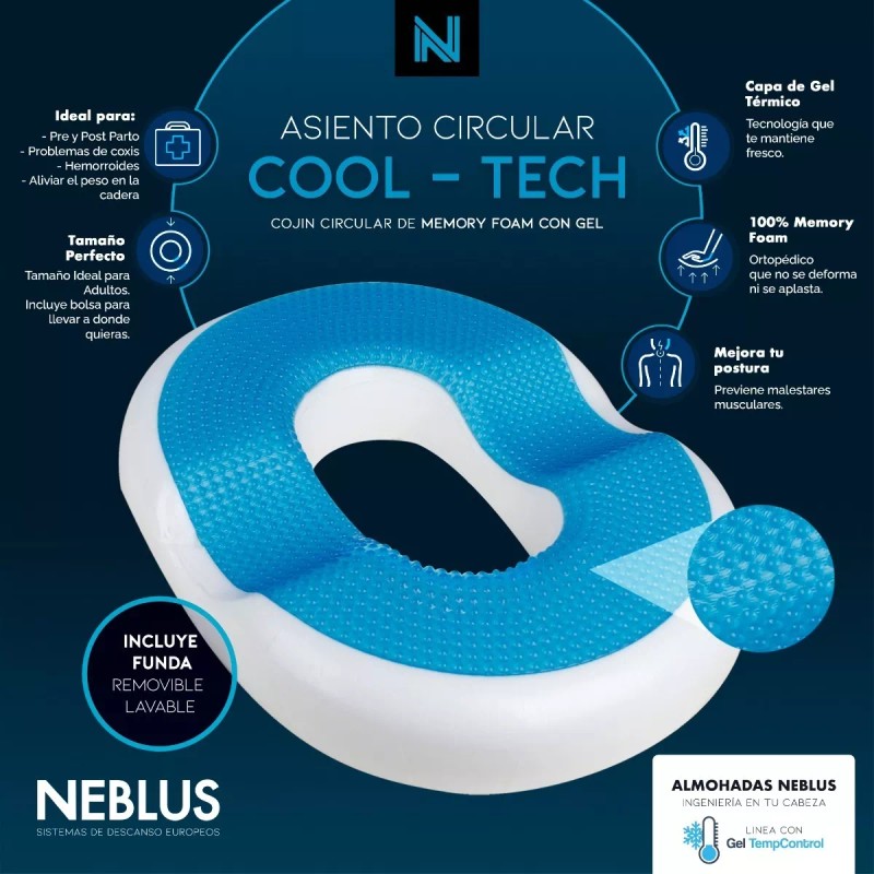 Neblus Asiento Neblus Circular Dona Lumbar Memory Foam Con Gel