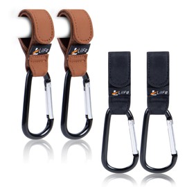4 Pack Baby Stroller Hooks for Hanging | Multipurpose Stroller Straps with Durable and Stylish Stroller Clips for Diaper Bags | The Perfect Mummy Hook for Stroller, Walker and Shopping (Brown & Black)